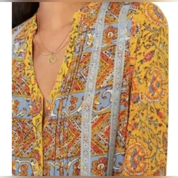 Anthropologie Tiny Boho  Yellow and Blue Long Sleeve Dress Size L - Picture 6 of 7